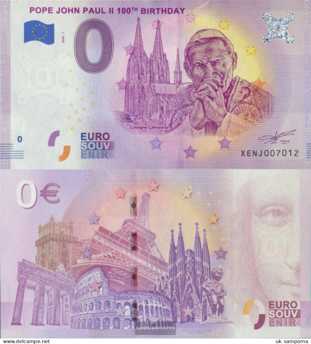 Vatikanstadt Souvenirschein 100. Birthday Pope Johannes Paul Uncirculated 2020 0 Euro 100. Birthday Pope Johann - Vaticano