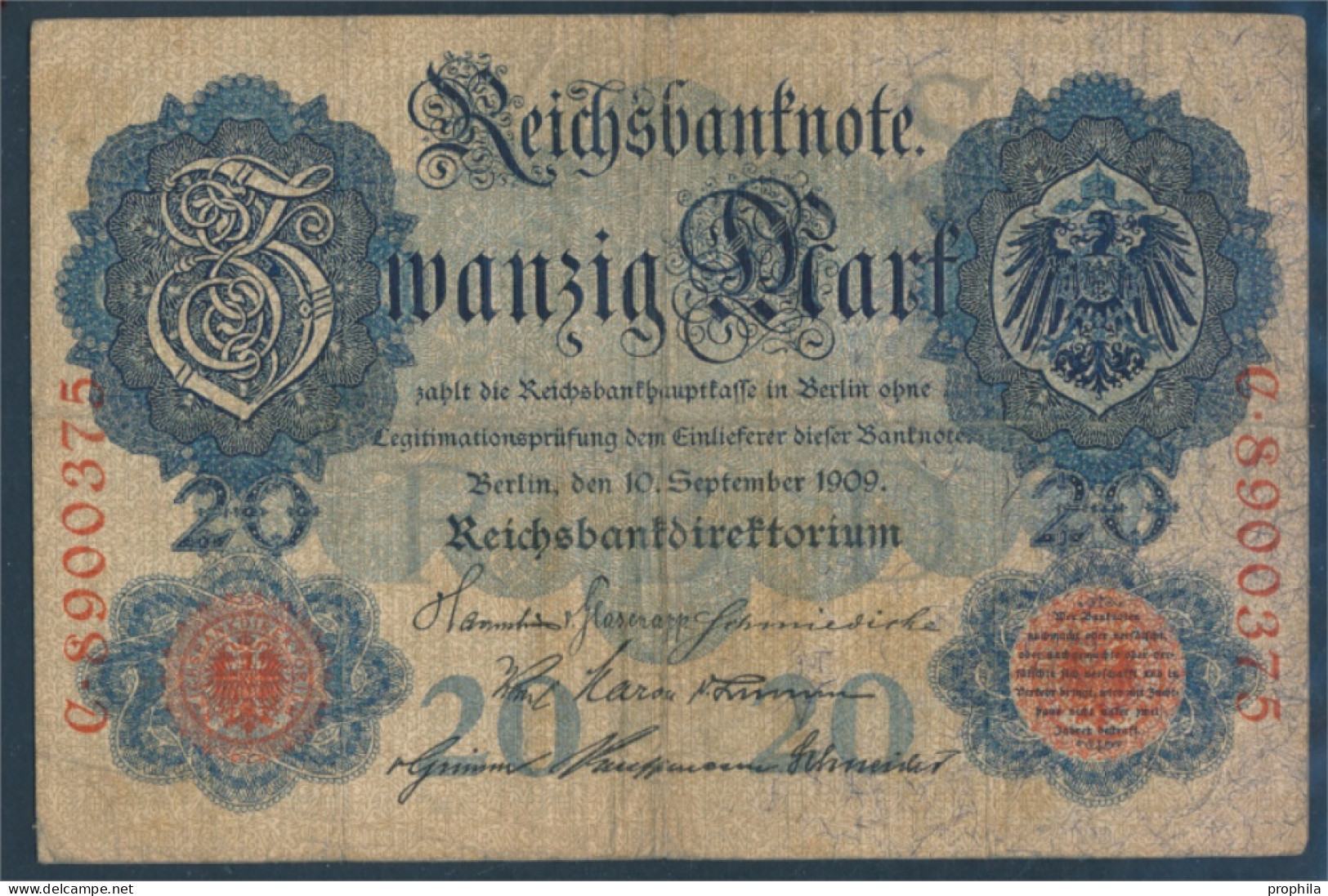 Deutsches Reich Rosenbg: 37 Gebraucht (III) 1909 20 Mark (10298889 - 20 Mark