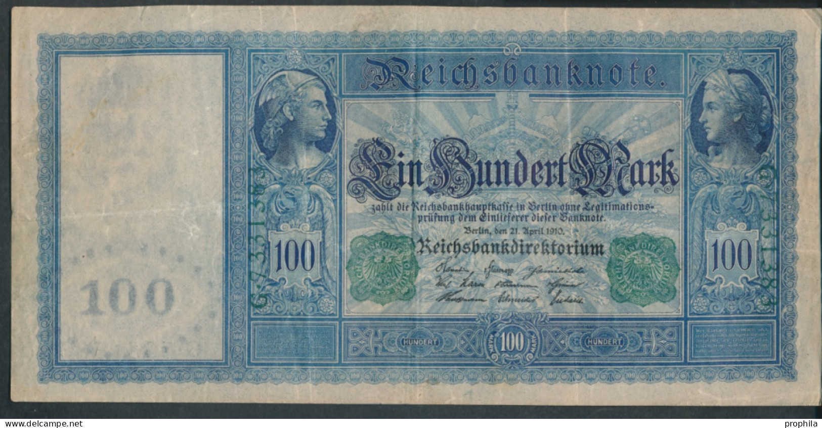 Deutsches Reich Rosenbg: 44, Grünes Siegel Gebraucht (III) 1910 100 Mark Flottenhunderter (10298916 - 100 Mark