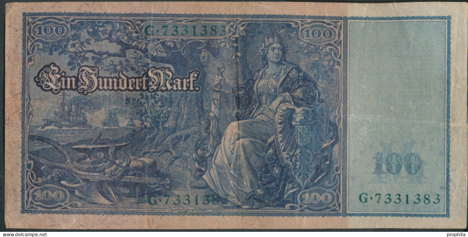 Deutsches Reich Rosenbg: 44, Grünes Siegel Gebraucht (III) 1910 100 Mark Flottenhunderter (10298916 - 100 Mark