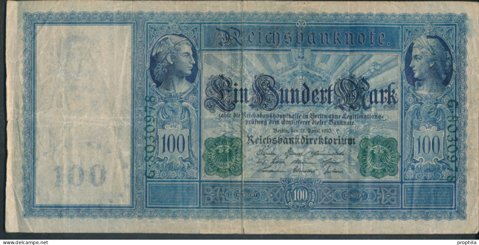 Deutsches Reich Rosenbg: 44, Grünes Siegel Gebraucht (III) 1910 100 Mark Flottenhunderter (10298917 - 100 Mark