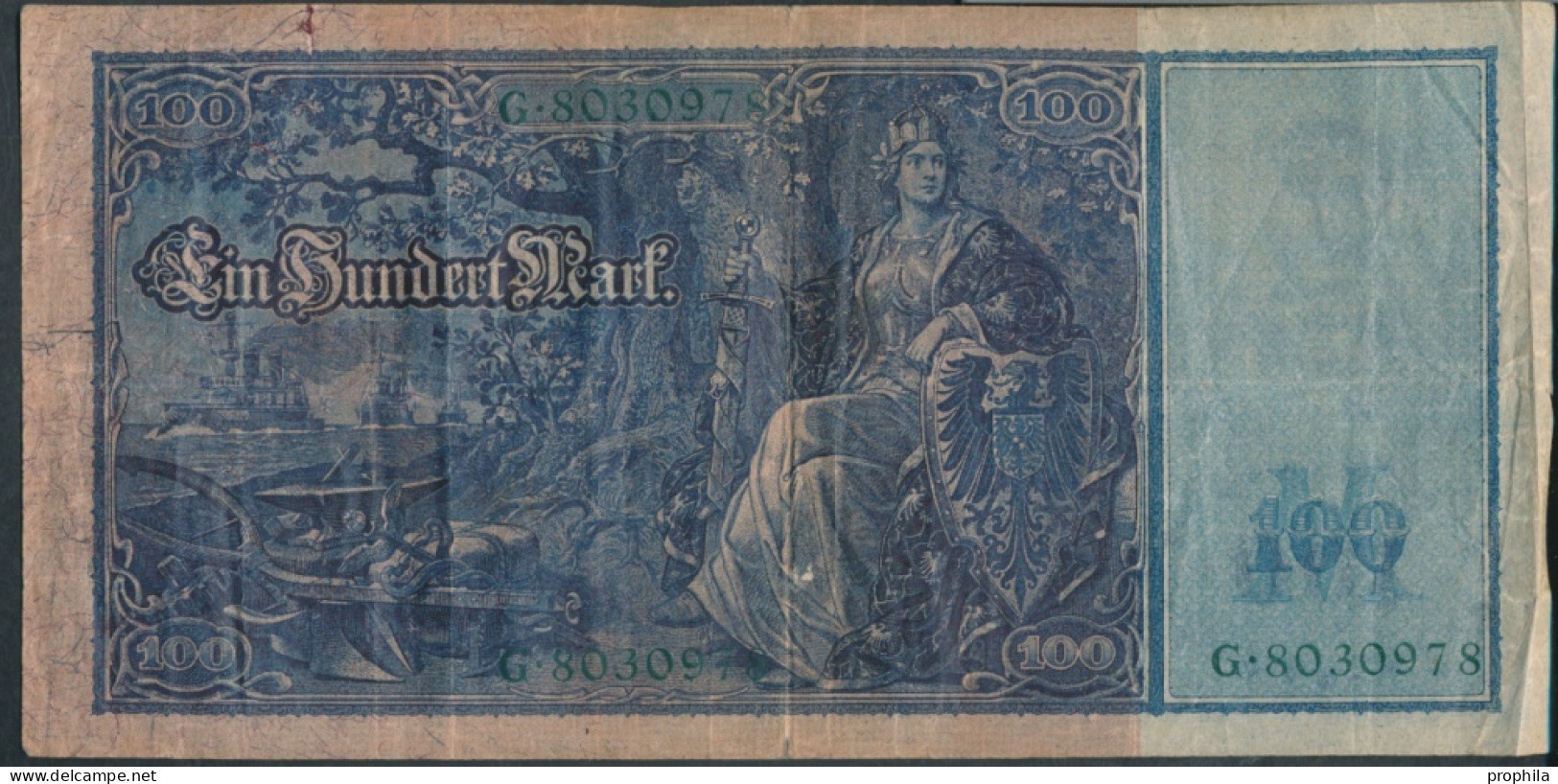 Deutsches Reich Rosenbg: 44, Grünes Siegel Gebraucht (III) 1910 100 Mark Flottenhunderter (10298917 - 100 Mark