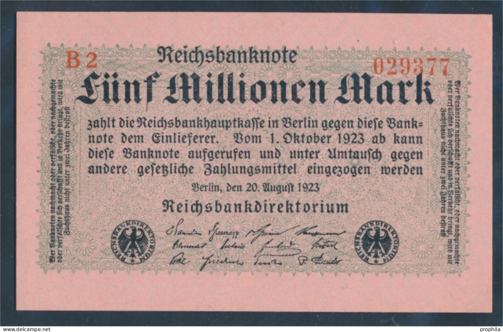 Deutsches Reich RosbgNr: 104b, Privatfirmendruck Rotes Firmenzeichen Bankfrisch 1923 5 Millionen Mark (10298876 - 5 Mio. Mark