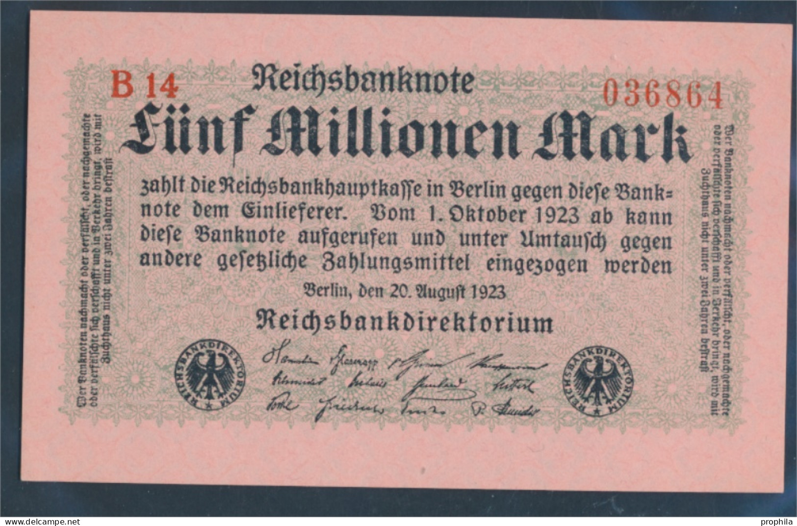 Deutsches Reich RosbgNr: 104b, Privatfirmendruck Rotes Firmenzeichen Bankfrisch 1923 5 Millionen Mark (10298877 - 5 Millionen Mark