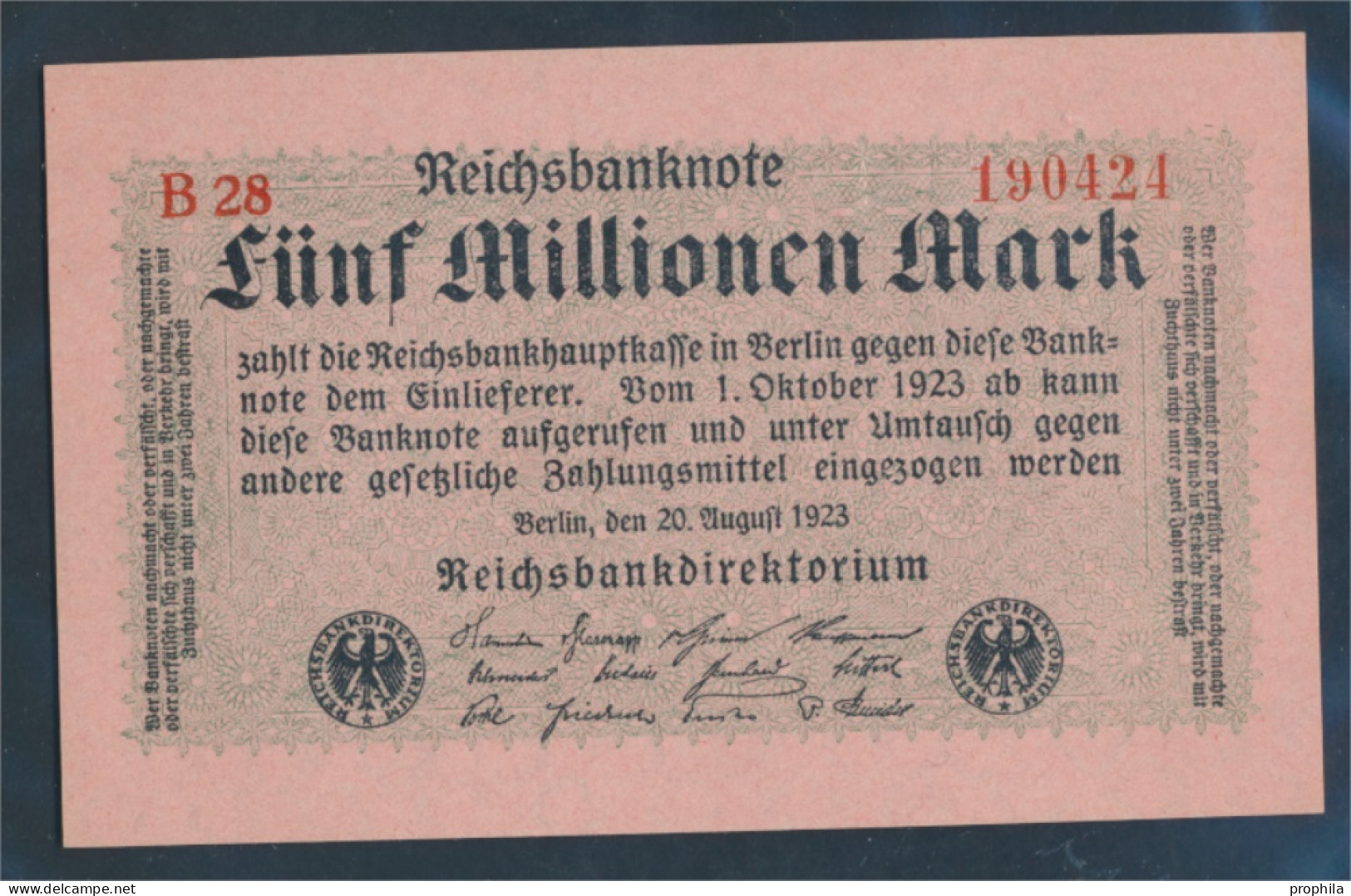 Deutsches Reich RosbgNr: 104b, Privatfirmendruck Rotes Firmenzeichen Bankfrisch 1923 5 Millionen Mark (10298879 - 5 Miljoen Mark