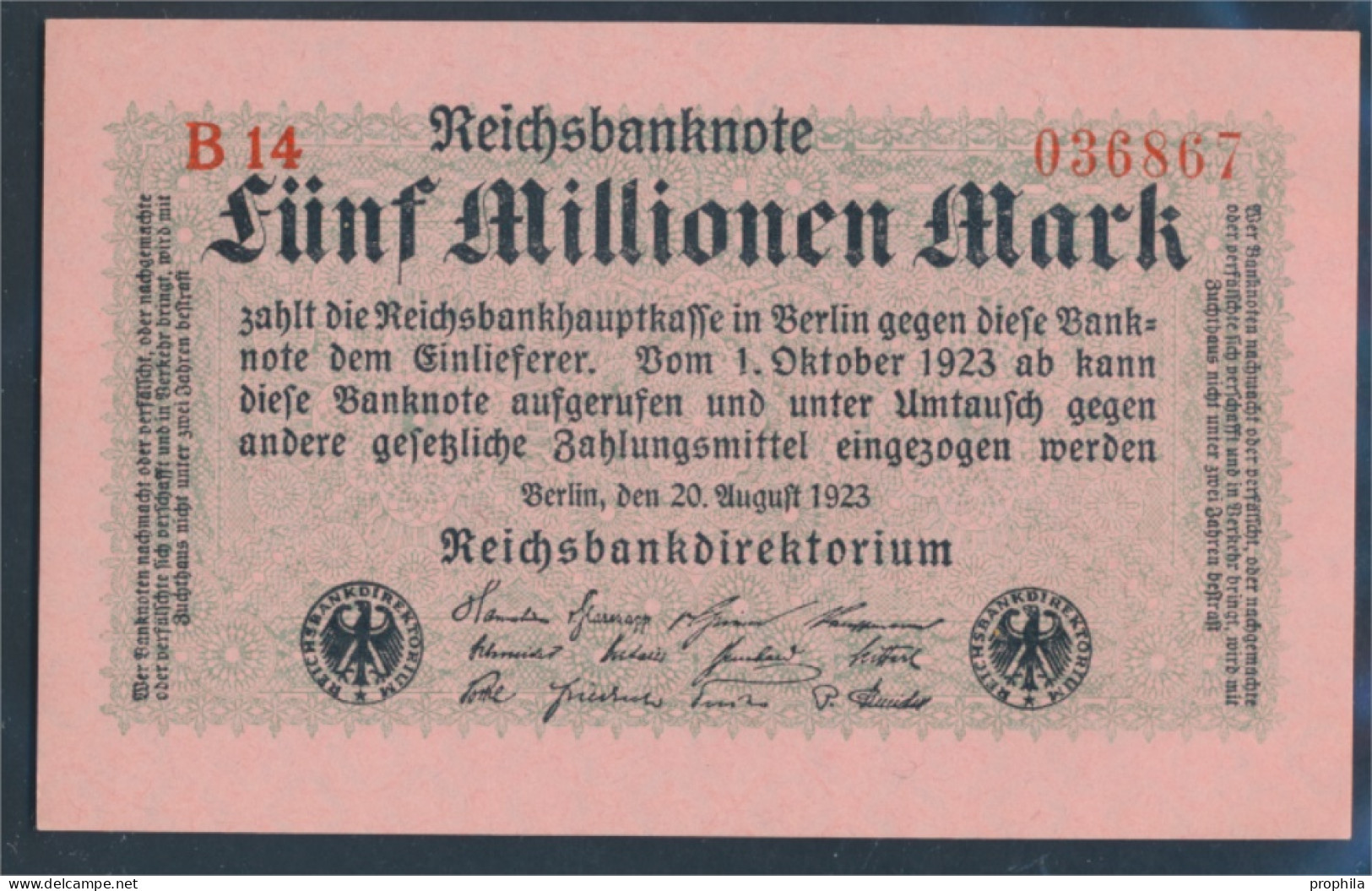 Deutsches Reich RosbgNr: 104b, Privatfirmendruck Rotes Firmenzeichen Bankfrisch 1923 5 Millionen Mark (10298880 - 5 Mio. Mark