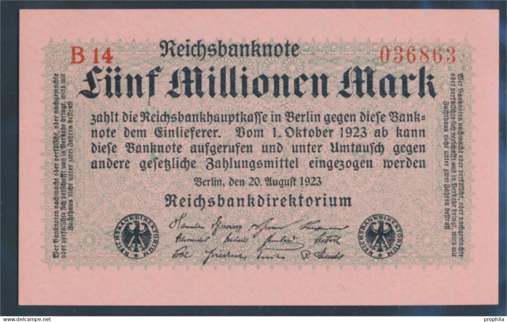 Deutsches Reich RosbgNr: 104b, Privatfirmendruck Rotes Firmenzeichen Bankfrisch 1923 5 Millionen Mark (10298883 - 5 Millionen Mark