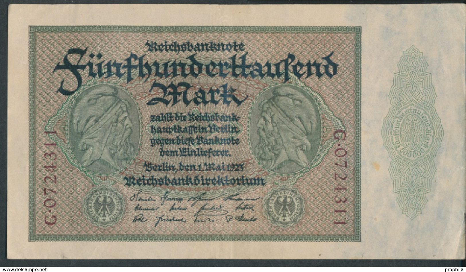 Deutsches Reich Rosenbg: 87a, Reichsdruckerei, 7stellige Kontrollnummer Gebraucht (III) 1923 500.000 Mark (10298911 - 500.000 Mark