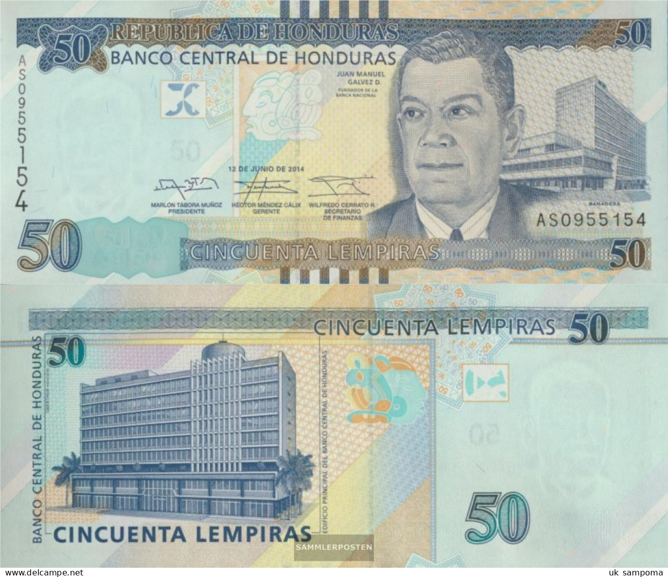 Honduras Pick-number: 101 (2014) Uncirculated 2014 50 Lempiras - Honduras