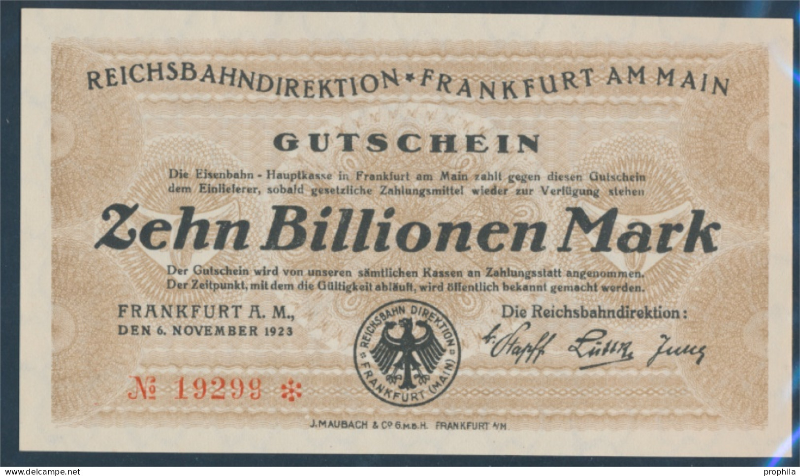 Frankfurt/Main Pick-Nr: S1228 Inflationsgeld Der Dt. Reichsbahn Frankfurt A. M. Bankfrisch 1923 10 Billionen M (10298891 - 10 Biljoen Mark
