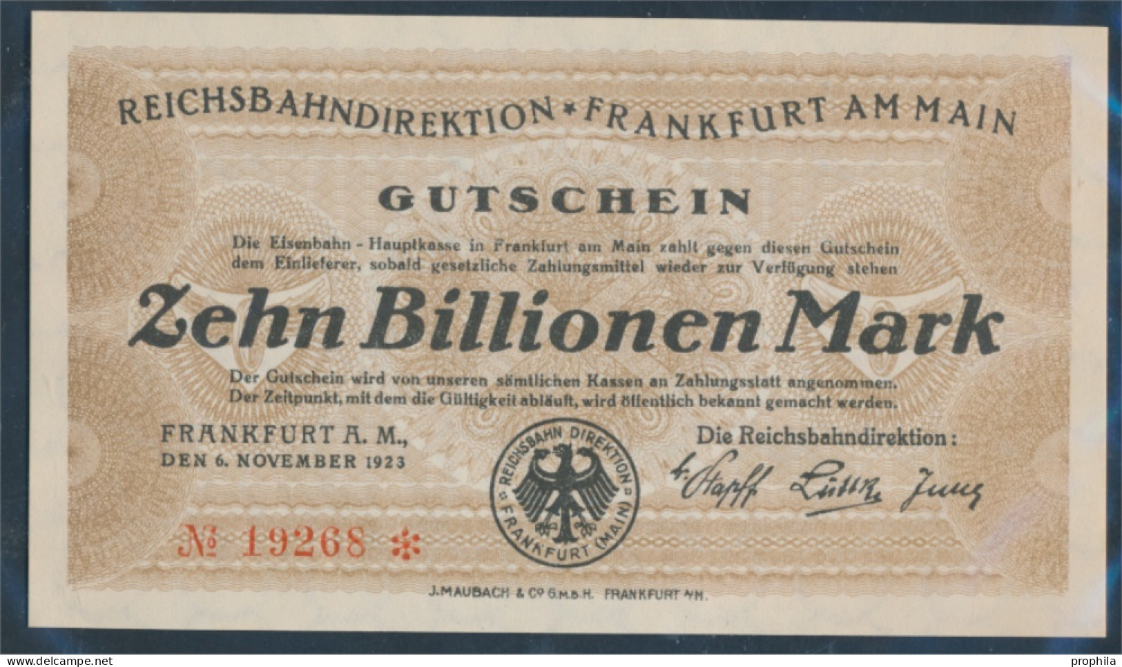 Frankfurt/Main Pick-Nr: S1228 Inflationsgeld Der Dt. Reichsbahn Frankfurt A. M. Bankfrisch 1923 10 Billionen M (10298896 - 10 Biljoen Mark