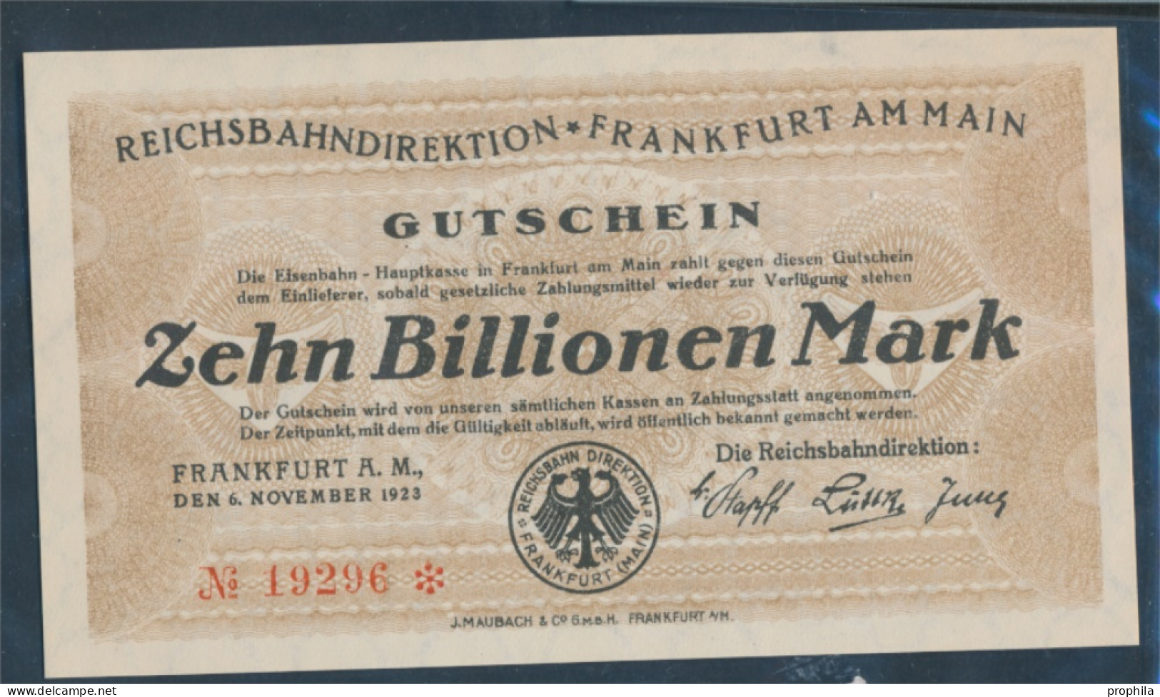 Frankfurt/Main Pick-Nr: S1228 Inflationsgeld Der Dt. Reichsbahn Frankfurt A. M. Bankfrisch 1923 10 Billionen M (10298900 - 10 Biljoen Mark