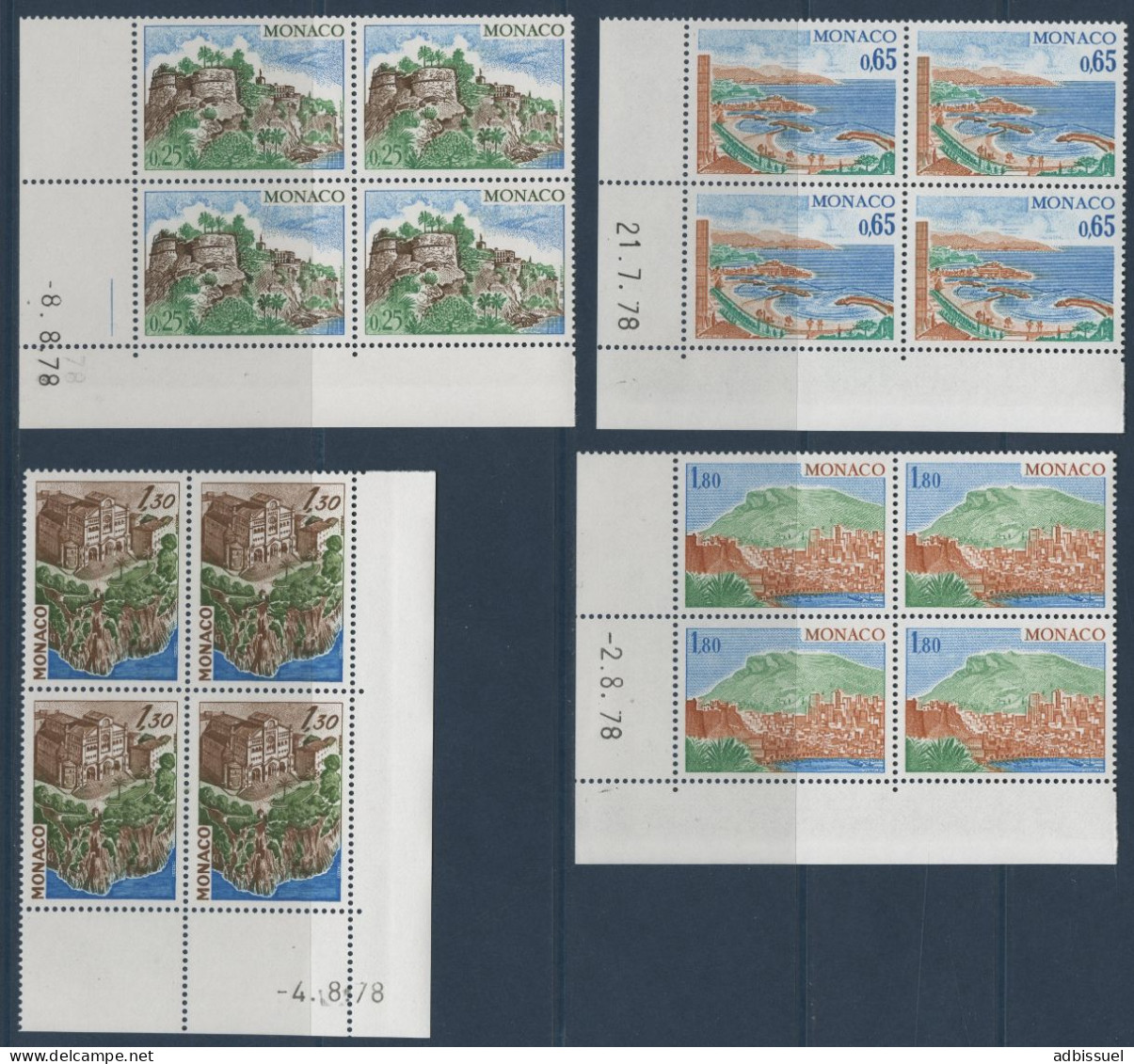 MONACO N° 1147 à 1150 4 Blocs De Quatre Avec Coins Datés Neufs ** MNH - Nuevos