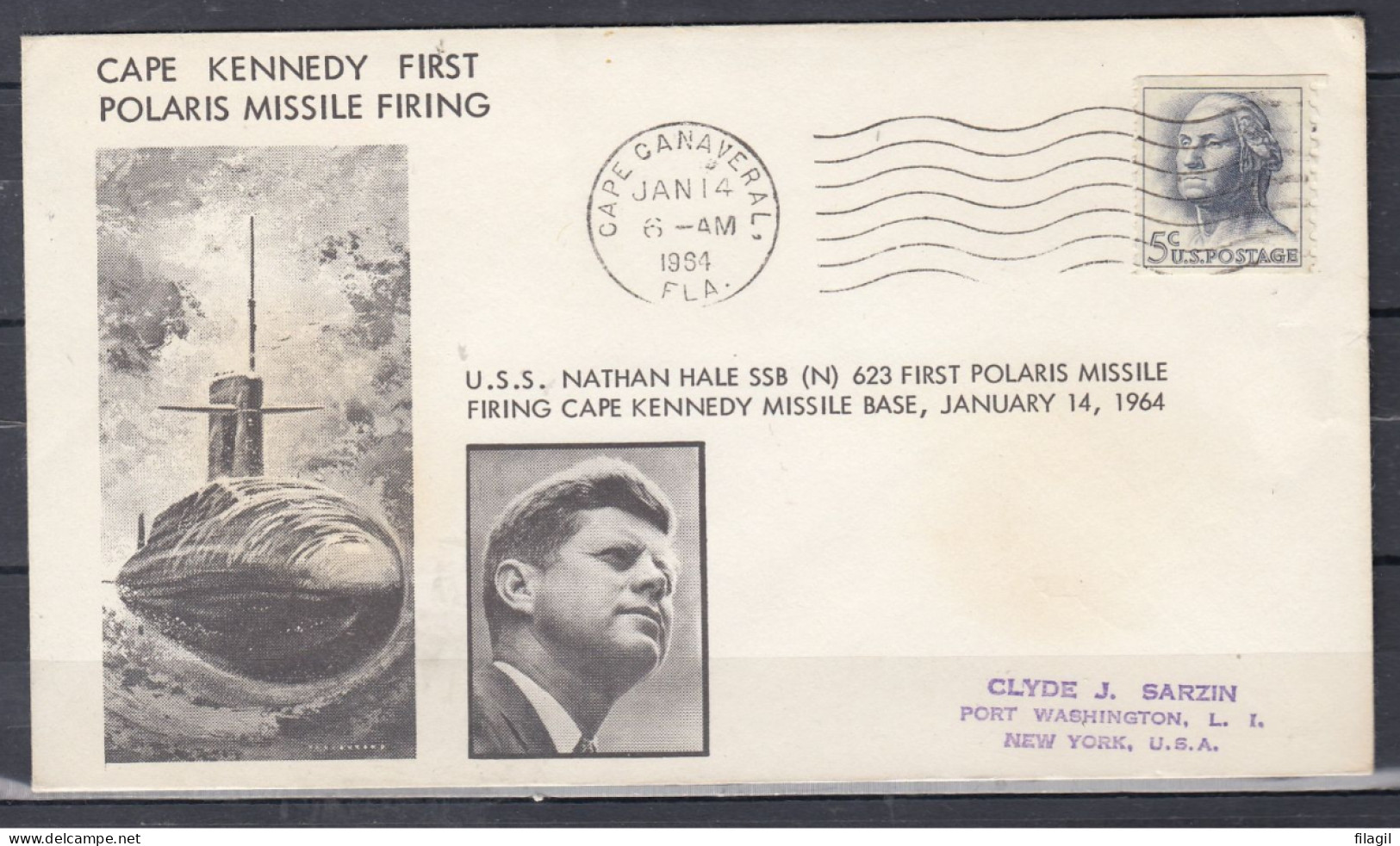 Brief Van Cape Canaveral Naar New York Cape Kennedy First Polaris Missile Firing - Submarines