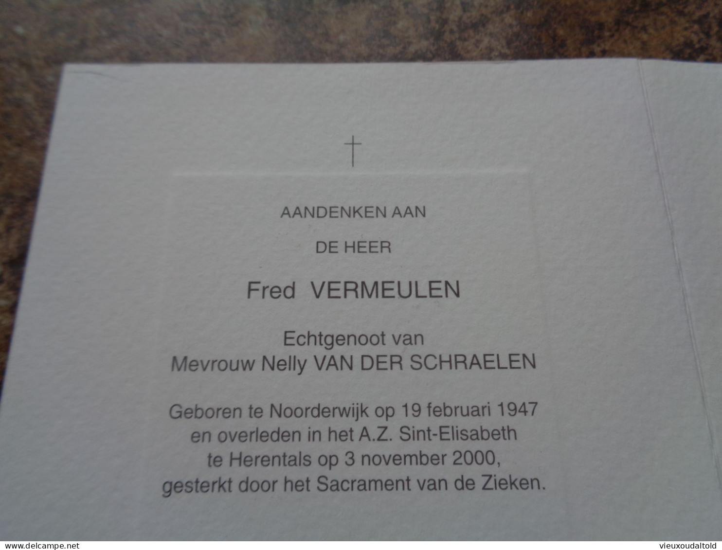 Doodsprentje/Bidprentje  Fred VERMEULEN   Noorderwijk 1947-2000 Herentals  (Echtg N. V. Der Schraelen) - Religion & Esotérisme