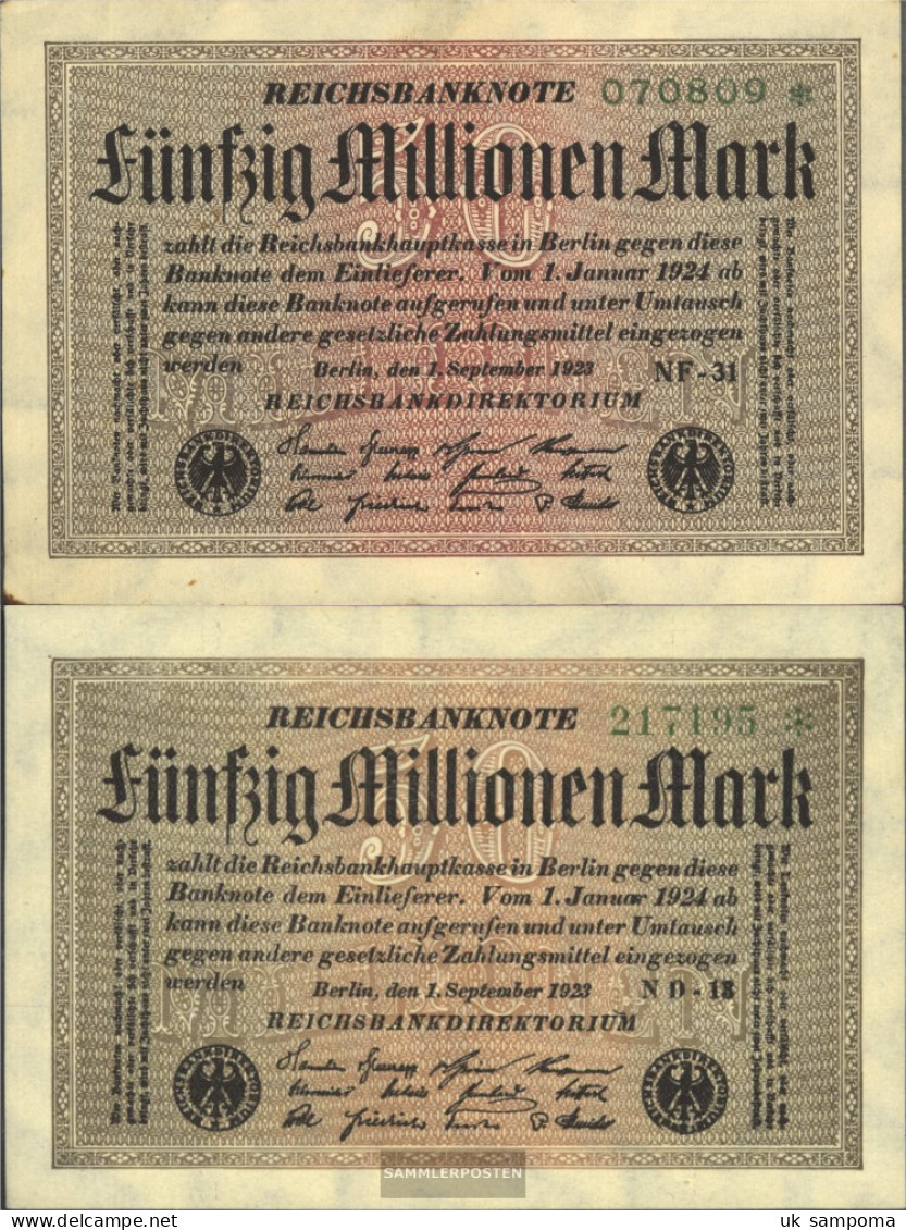 German Empire Rosenbg: 108e, WZ. Hakensterne, 6stellige Green Kontrollnummer Uncirculated 1923 50 Million Mark - 50 Mio. Mark