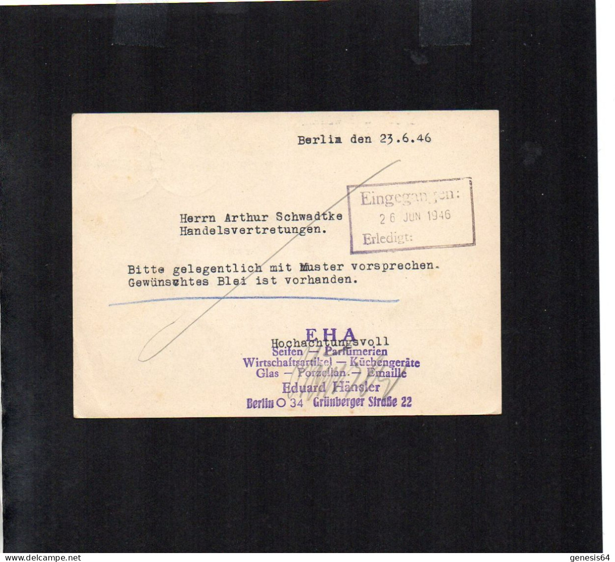 Berlin Brandenburg - 2 X 5 Pfg Auf Postkarte Mit Eingegangen Stempel - 24.6.46 - P2 (1ZKSBZ023) - Berlijn & Brandenburg
