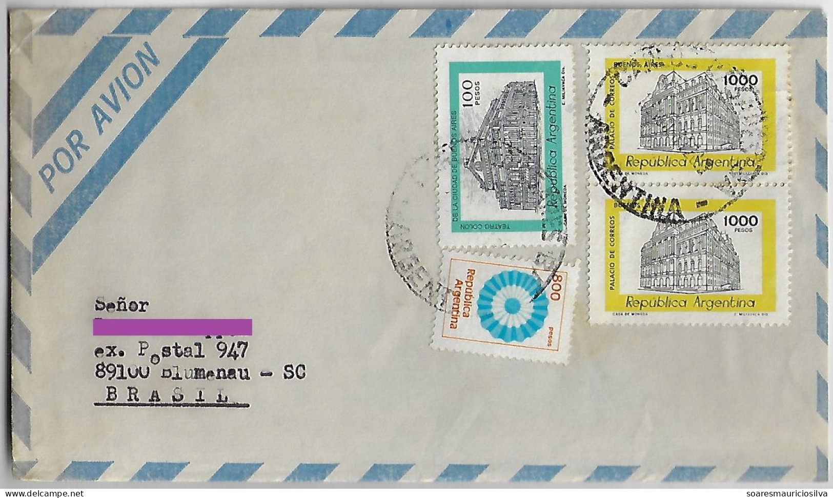 Argentina 1981 Airmail Cover Sent From Buenos Aires To Blumenau Brazil 4 Stamp Architecture - Covers & Documents