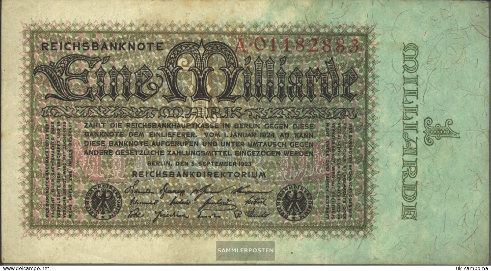 German Empire Rosenbg: 111a, Empire Printing Used (III) 1923 1 Billion Mark - 1 Miljard Mark