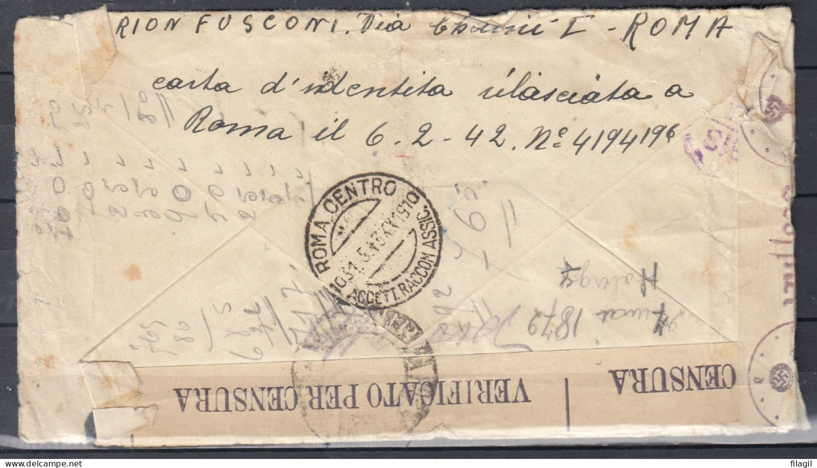 Reccomandée Censuur Brief Van Roma Centro Accett.Raccom Assic. (775) - Poste Exprèsse