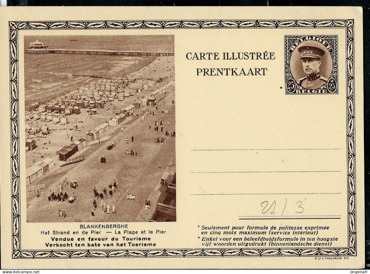 Carte Illustrée Neuve N° 21. Vue 3. (BLANKENBERGE  - La Plage Et Le Pier) - Postkarten 1934-1951