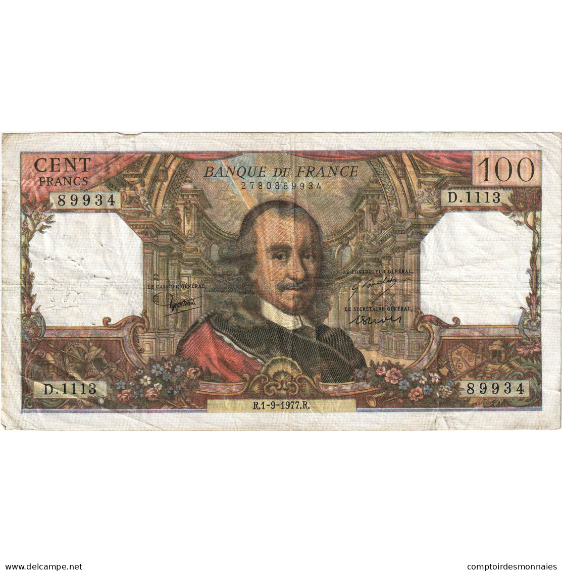 France, 100 Francs, Corneille, 1977, D.1113, TB+, Fayette:65.59, KM:149f - 100 F 1964-1979 ''Corneille''