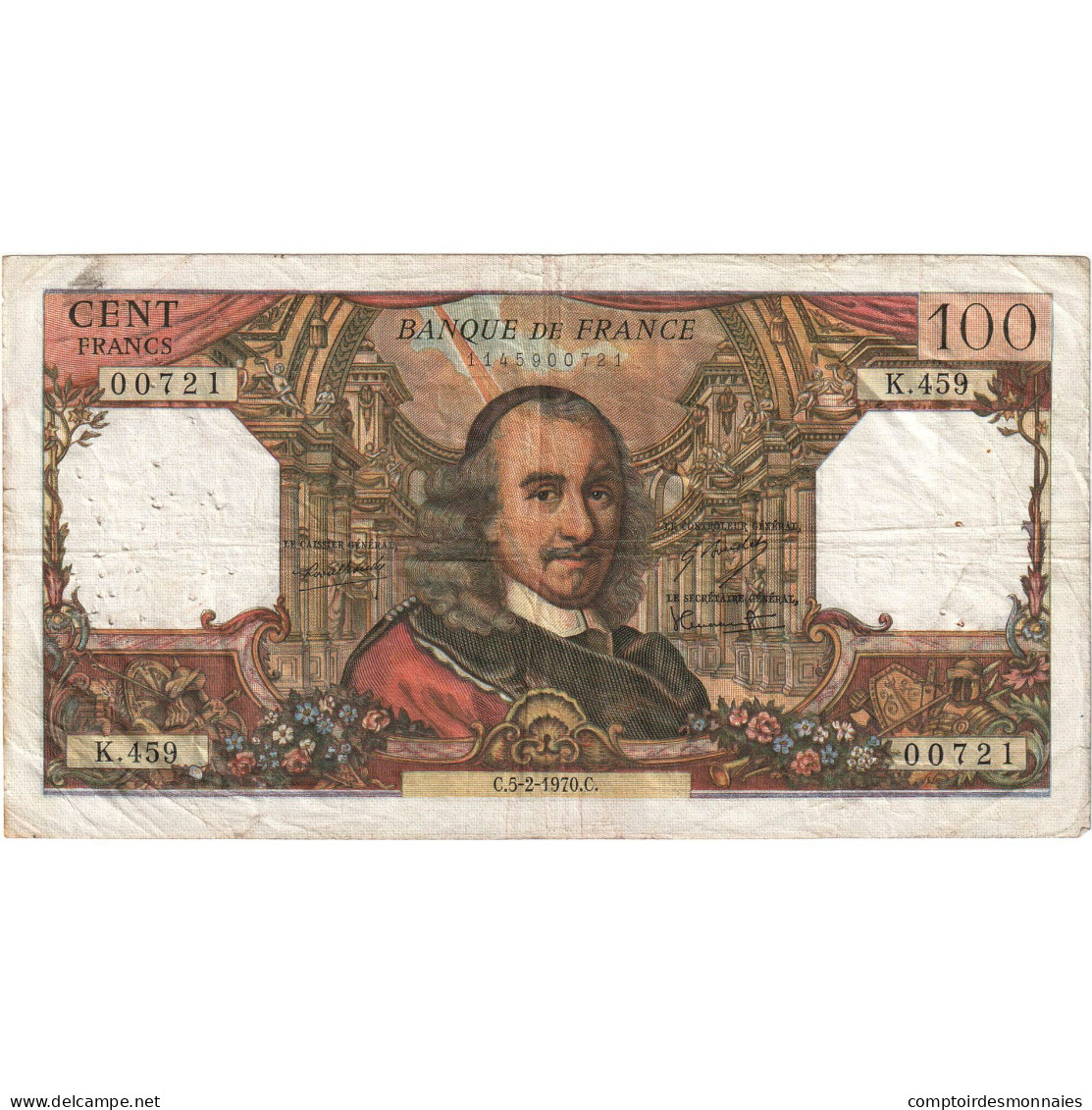France, 100 Francs, Corneille, 1970, K.459, TB+, Fayette:65.30, KM:149c - 100 F 1964-1979 ''Corneille''