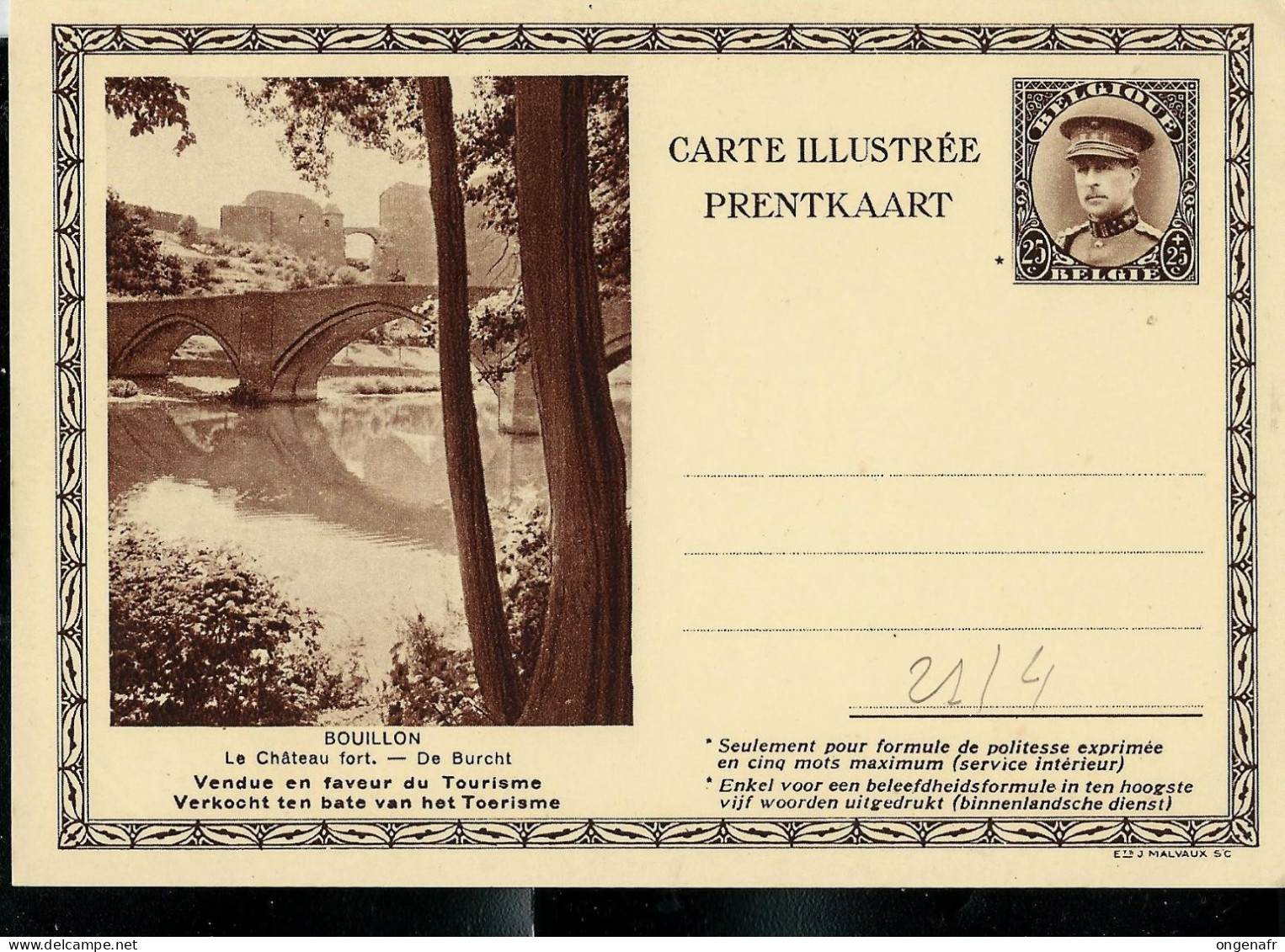 Carte Illustrée Neuve N° 21. Vue 4 - BOUILLON - Le Château-Fort - Postkarten 1934-1951