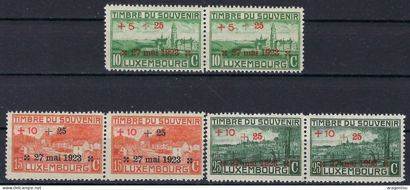 Luxembourg - Luxemburg - Timbres   2 Série 1923   Paires  Inauguration D'un Monument   MNH** - Usati