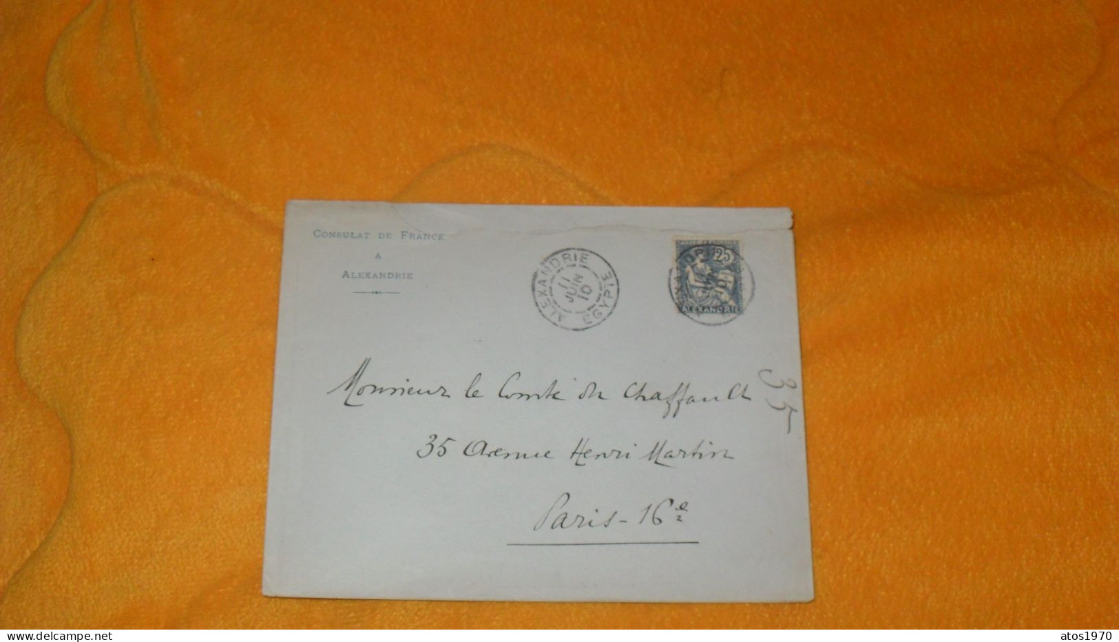 ENVELOPPE ANCIENNE DE 1910../ CONSULAT DE FRANCE A ALEXANDRIE..POUR PARIS..CACHETS + TIMBRE - 1866-1914 Khédivat D'Égypte