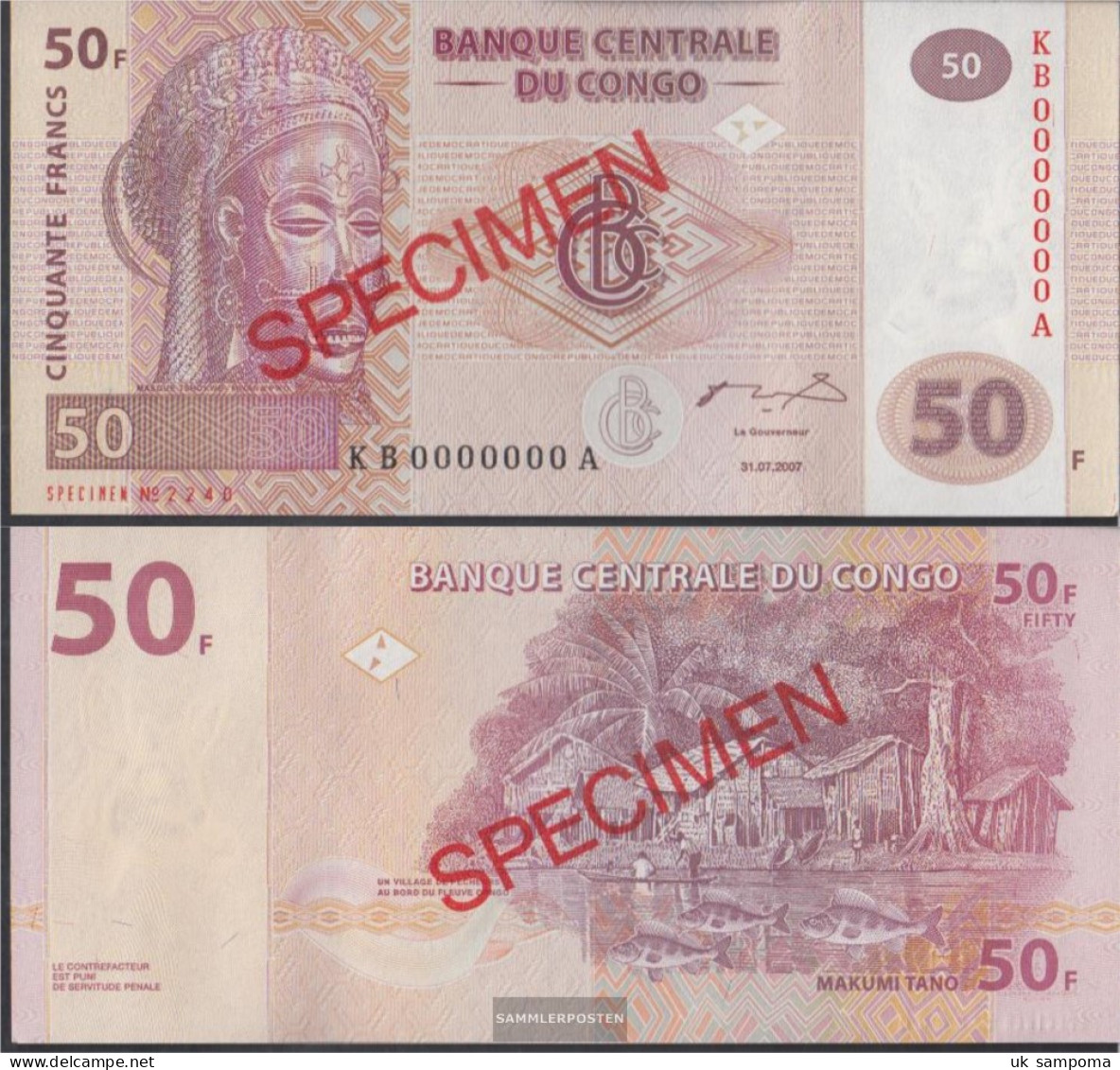 Kongo (Kinshasa) Pick-number: 97s Uncirculated 2007 50 Francs - Unclassified