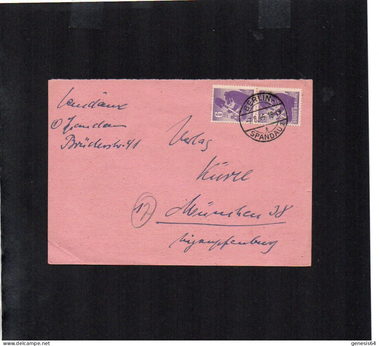 Berlin Brandenburg - 2 X 6 Pfg Auf Fernpostkarte Nach München Von Berlin Spandau - 7.8.46 - P2 - (1ZKSBZ029) - Berlin & Brandenburg