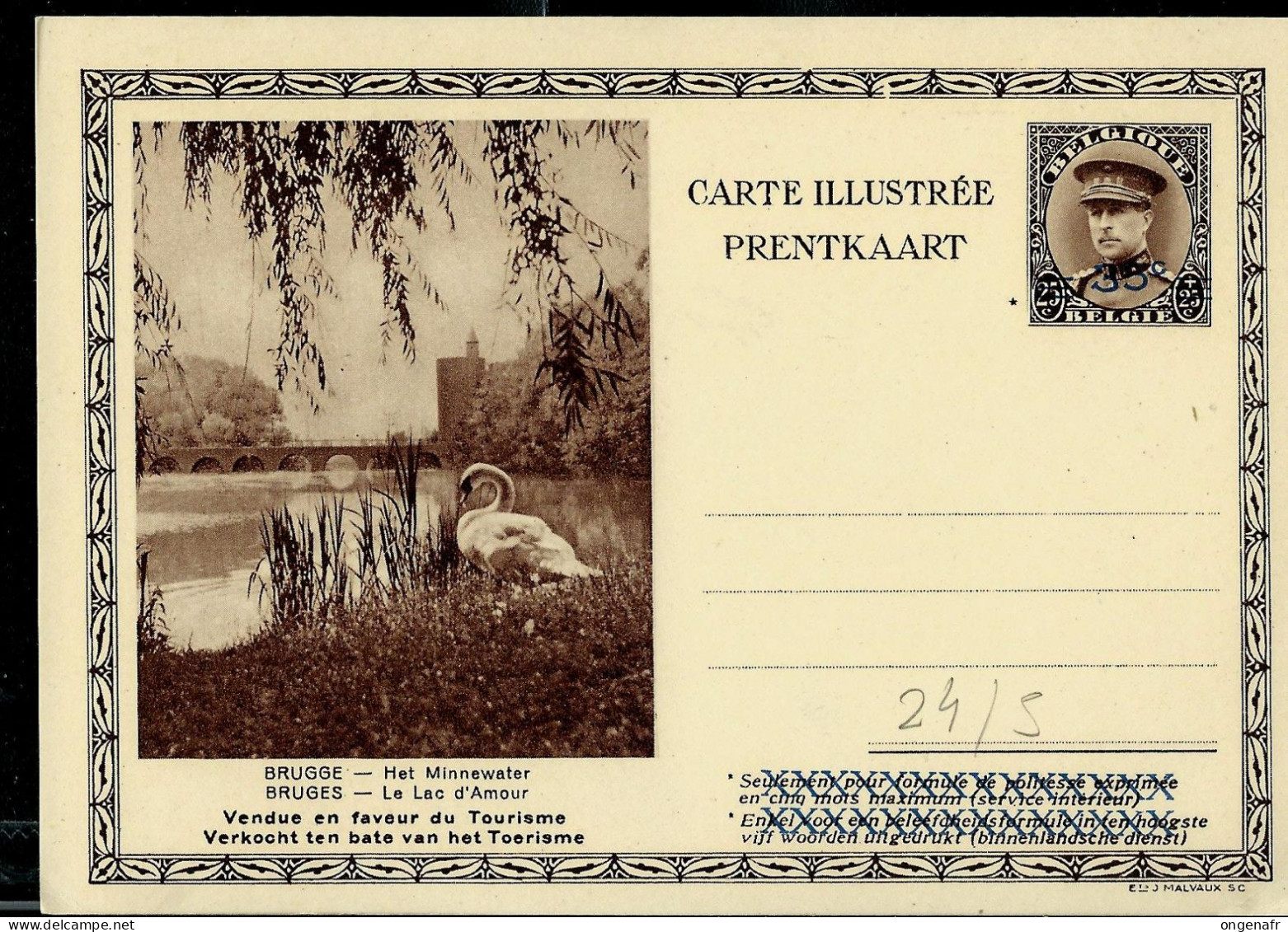 Carte Illustrée Neuve N° 24. Vue : 5. - BRUUGE - Le Lac D'Amour - Cygne - Postkarten 1934-1951