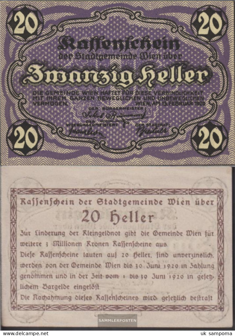 Austria Catalog-number.: 8Vienna, Kassenschein The Municipality Vienna Uncirculated 1920 20 Bright - Oesterreich