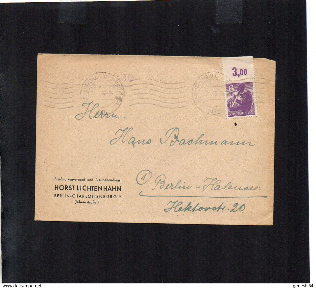 Berlin Brandenburg - 6 Pfg Mit Oberrand Auf Drucksache Von Berlin Charlottenburg - 17.4.46 - P2 - (1ZKSBZ030) - Berlin & Brandebourg