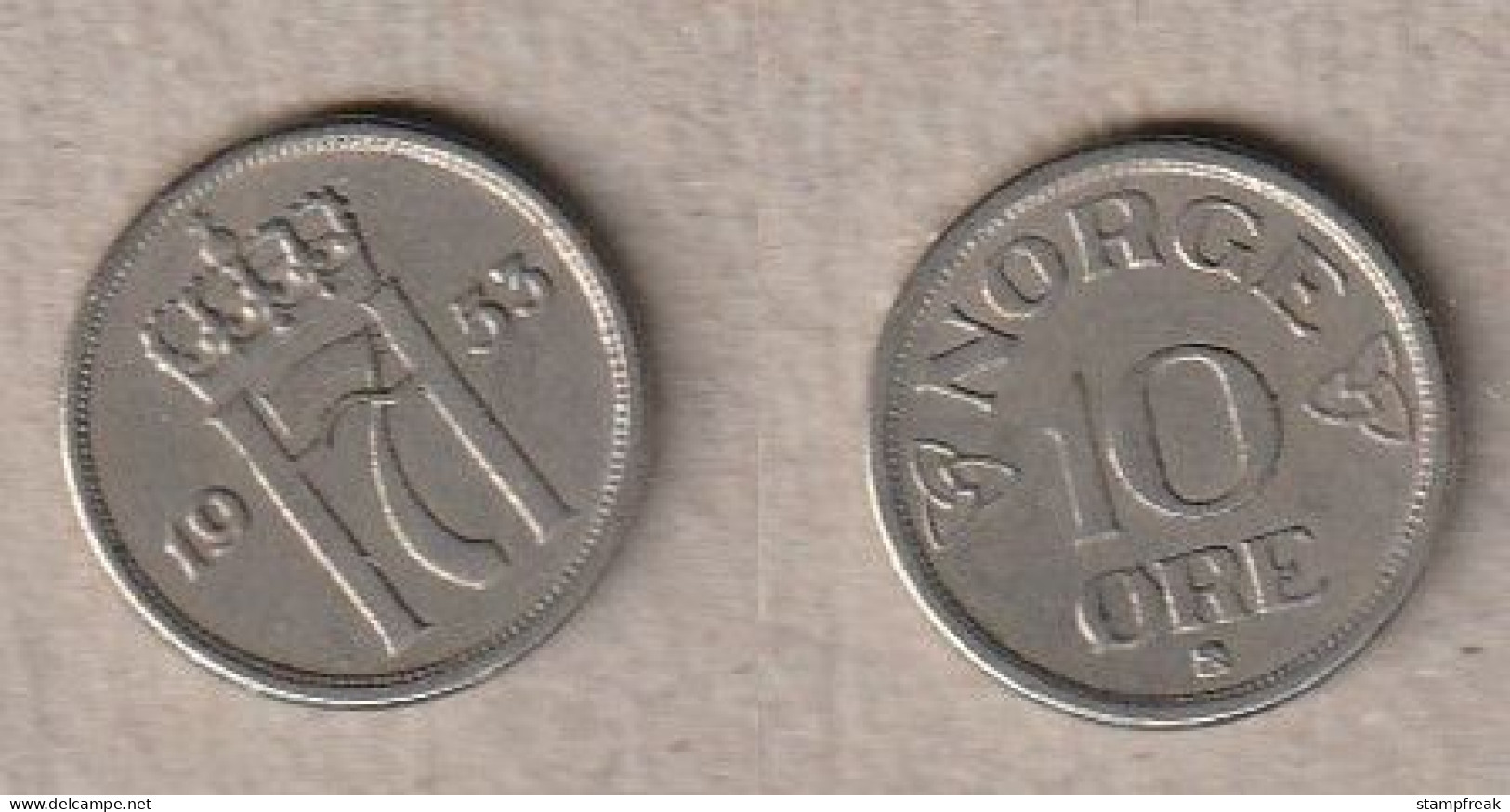 00299) Norwegen, 10 Öre 1953 - Norway