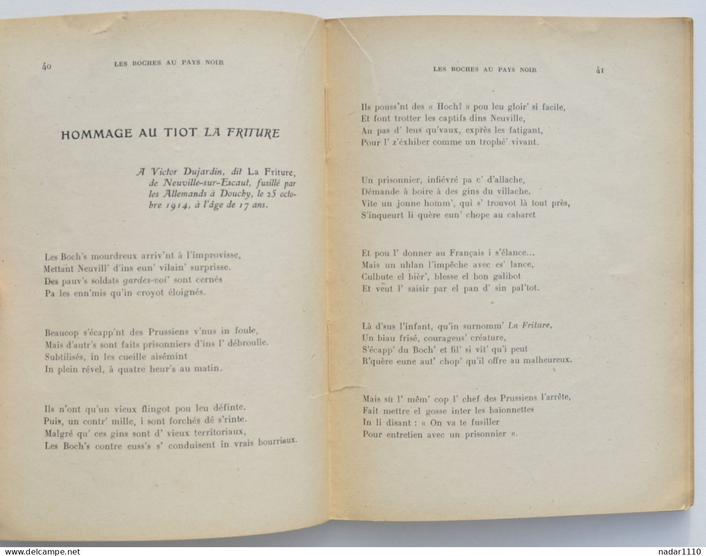 Guerre 14-18 : Les Boches au Pays Noir - Jules Mousseron - Poésies patoises - Denain, 1920