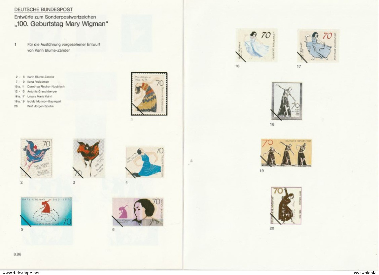 N 935) BRD 1986 Mi# 1301, 20 Entwürfe: Mary Wigman, Tänzerin Choreographin, Tanz Pädagogin - Danse