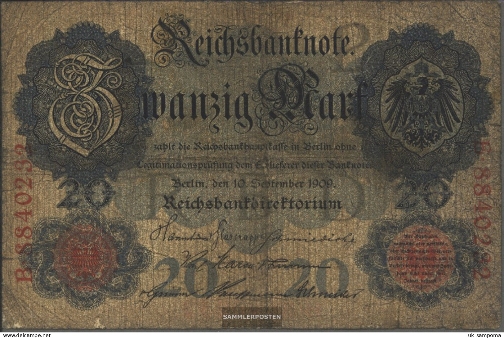 German Empire Rosenbg: 37 Used (III) 1909 20 Mark - 20 Mark