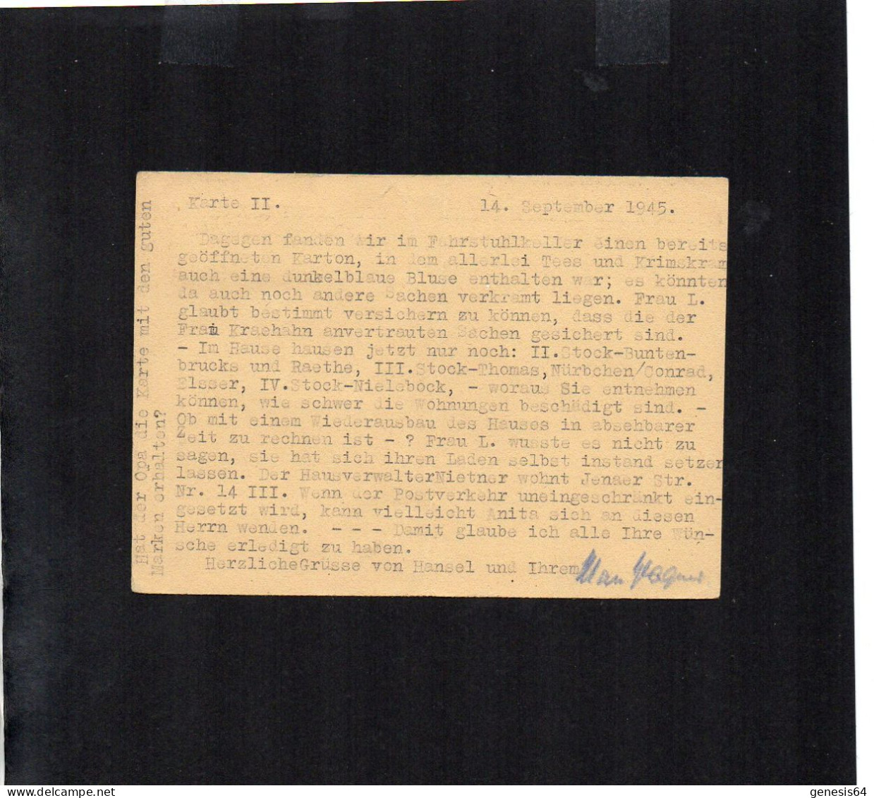 Berlin Brandenburg - 8 Pfg Auf Postkarte Von Berlin Schöneberg - 14.9.45 - P1 - (1ZKSBZ036) - Berlino & Brandenburgo