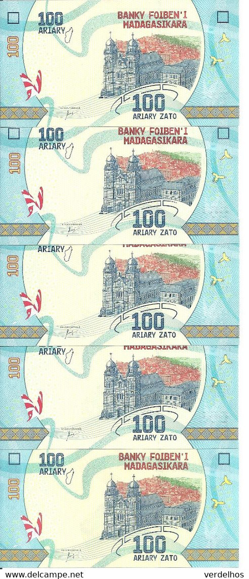 MADAGASCAR 100 ARIARY ND2017 UNC P 97 ( 5 Billets ) - Madagaskar