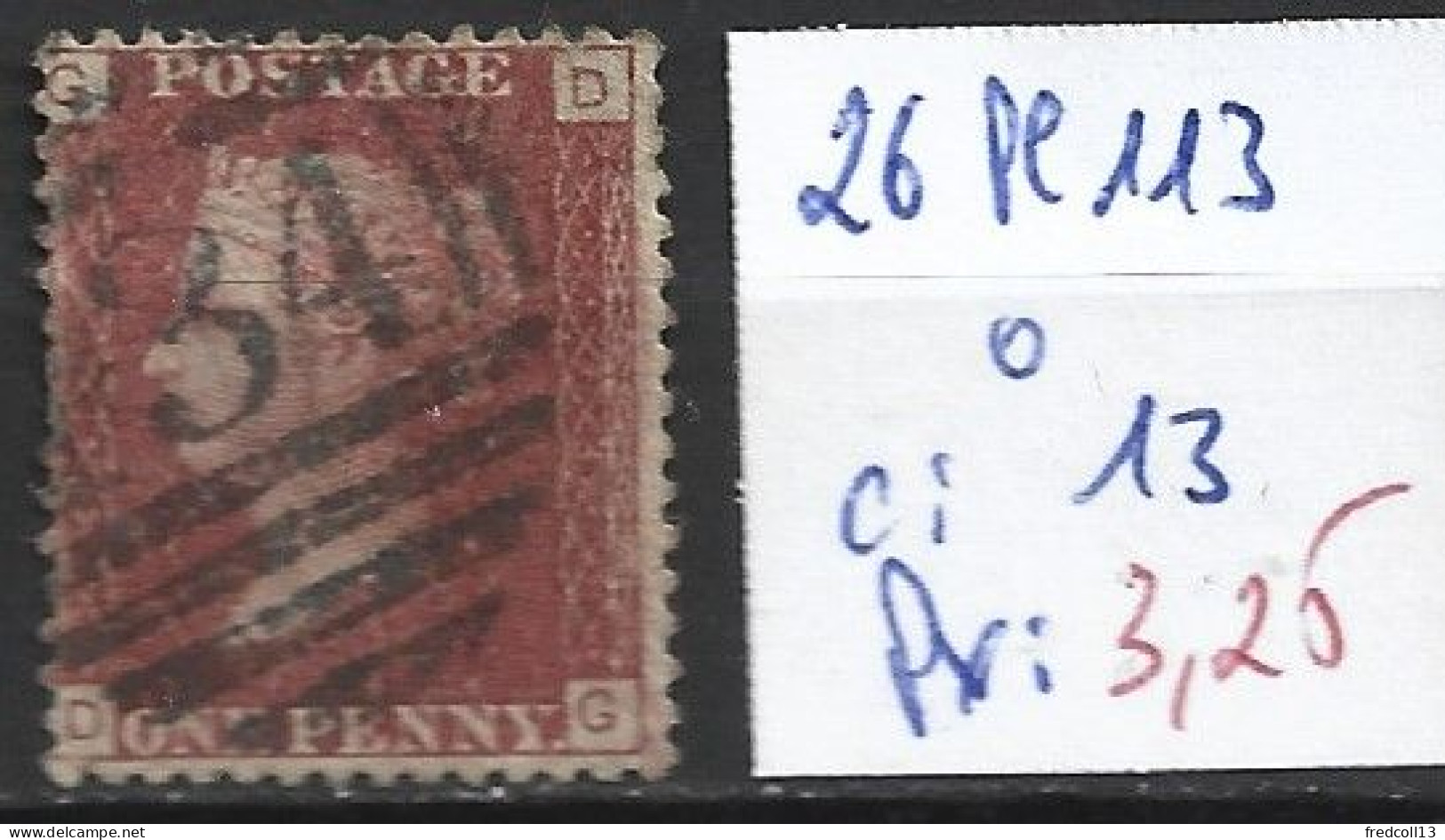 GRANDE-BRETAGNE 26 Planche 113 Oblitéré  Côte 13 € - Used Stamps