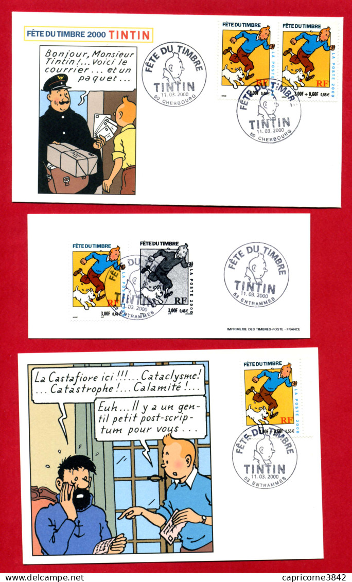2000 - TINTIN - Fête Du Timbre Cherbourg - Enveloppe + Carte + épreuve De L'imprimerie Des Timbres-poste Avec Tp N°3303 - 2000-2009