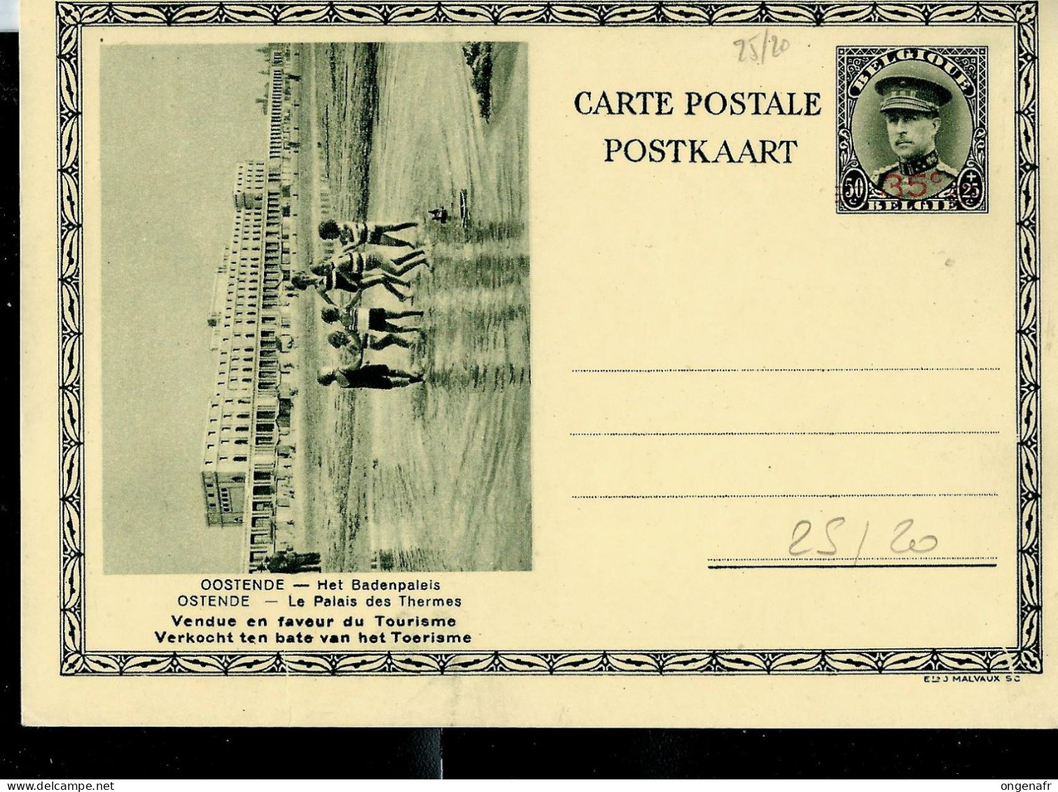 Carte Illustrée Neuve N° 25. Vue : 20. OOSTENDE - Le Palais Des Thermes - Postkarten 1934-1951