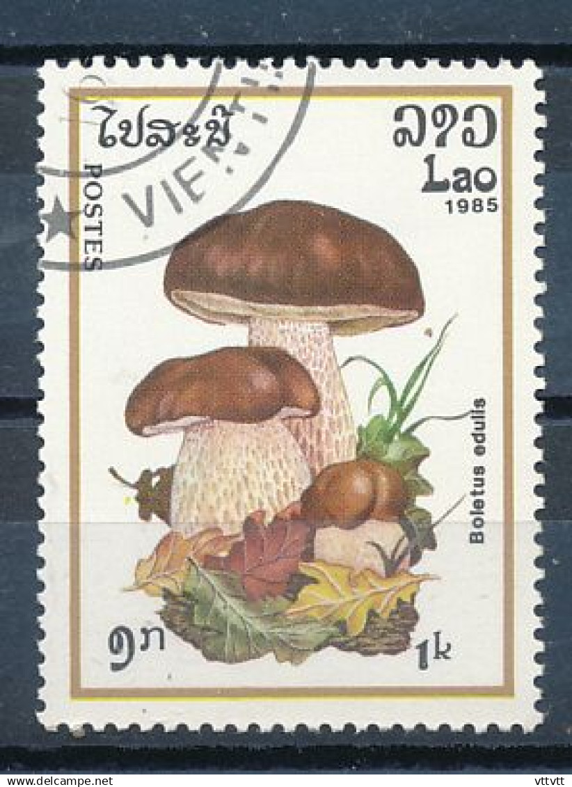 Timbre : POSTES LAO, LAOS (1985), Champignon, Boletus Edulis, Cèpe De Borddaux, Oblitéré - Mushrooms