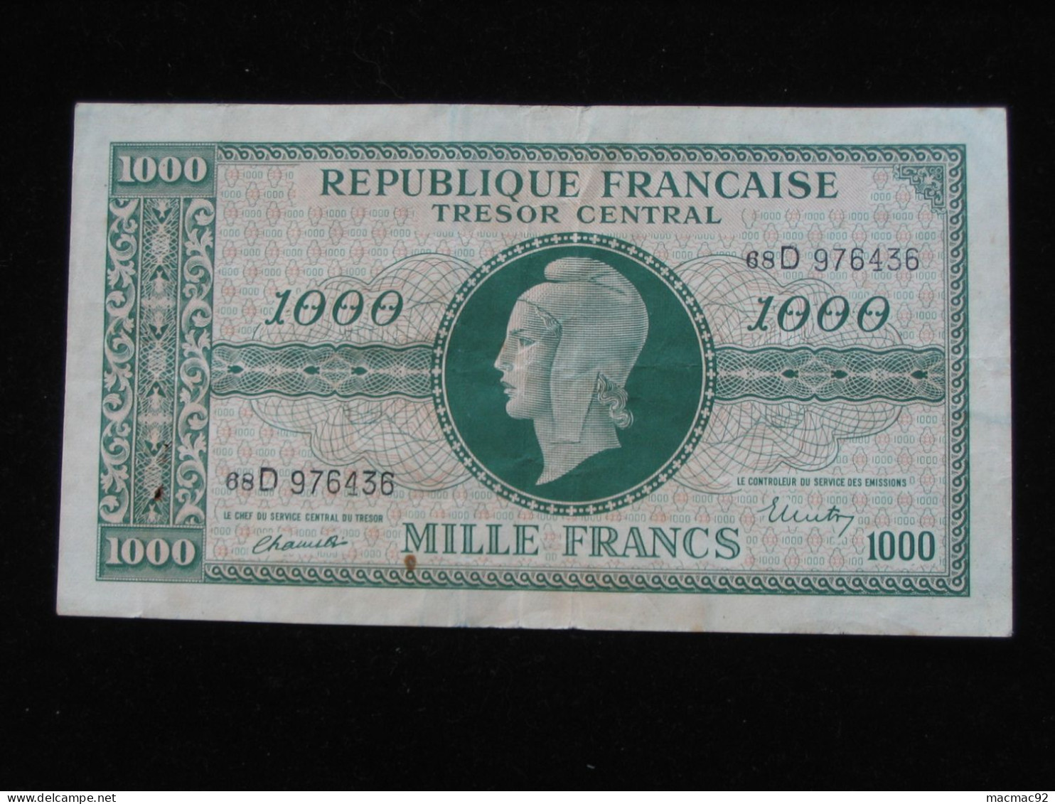 Trésor Central 1000 Francs  Marianne 1945 Chiffres Gras   **** EN ACHAT IMMEDIAT **** - 1955-1963 Staatskas