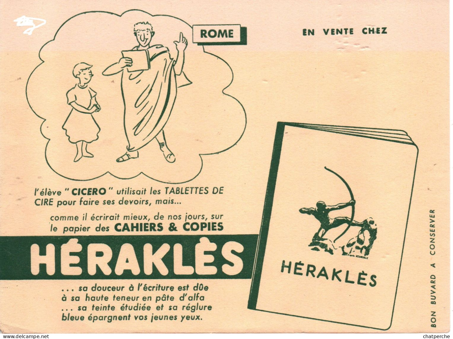 BUVARD BLOTTING PAPER  PAPETERIE HERAKLES ROME ELEVE CICERO CAHIERS COPIES - Stationeries (flat Articles)