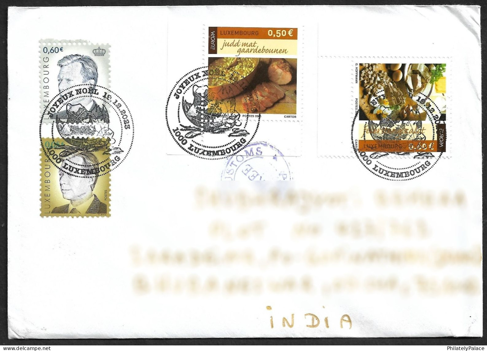 Luxembourg 2005 EUROPA - Gastronomy, Food,Bean,Egg,Meat,Onion,Grand Duke Henri , Airmail Cover To India (**) Inde Indien - Storia Postale