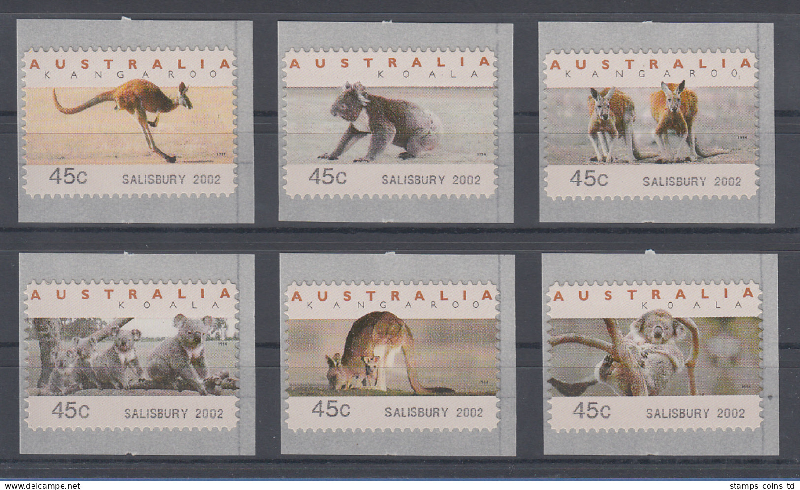 Australien Tritech-ATM Kangaroo / Koala 6 Motive Kpl.  SALISBURY 2002 - Timbres De Distributeurs [ATM]