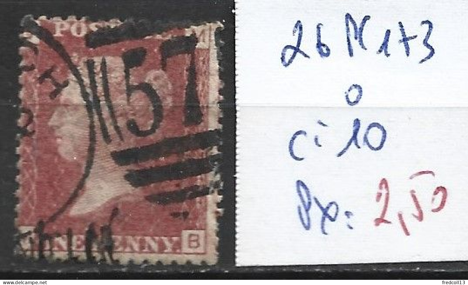 GRANDE-BRETAGNE 26 Planche 173 Oblitéré  Côte 10 € - Used Stamps